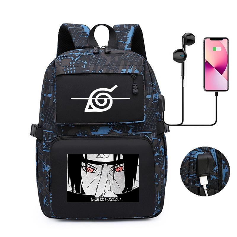 Naruto Peripheral Printed Backpack, Large-Capacity Student Schoolbag Usb Computer Bag