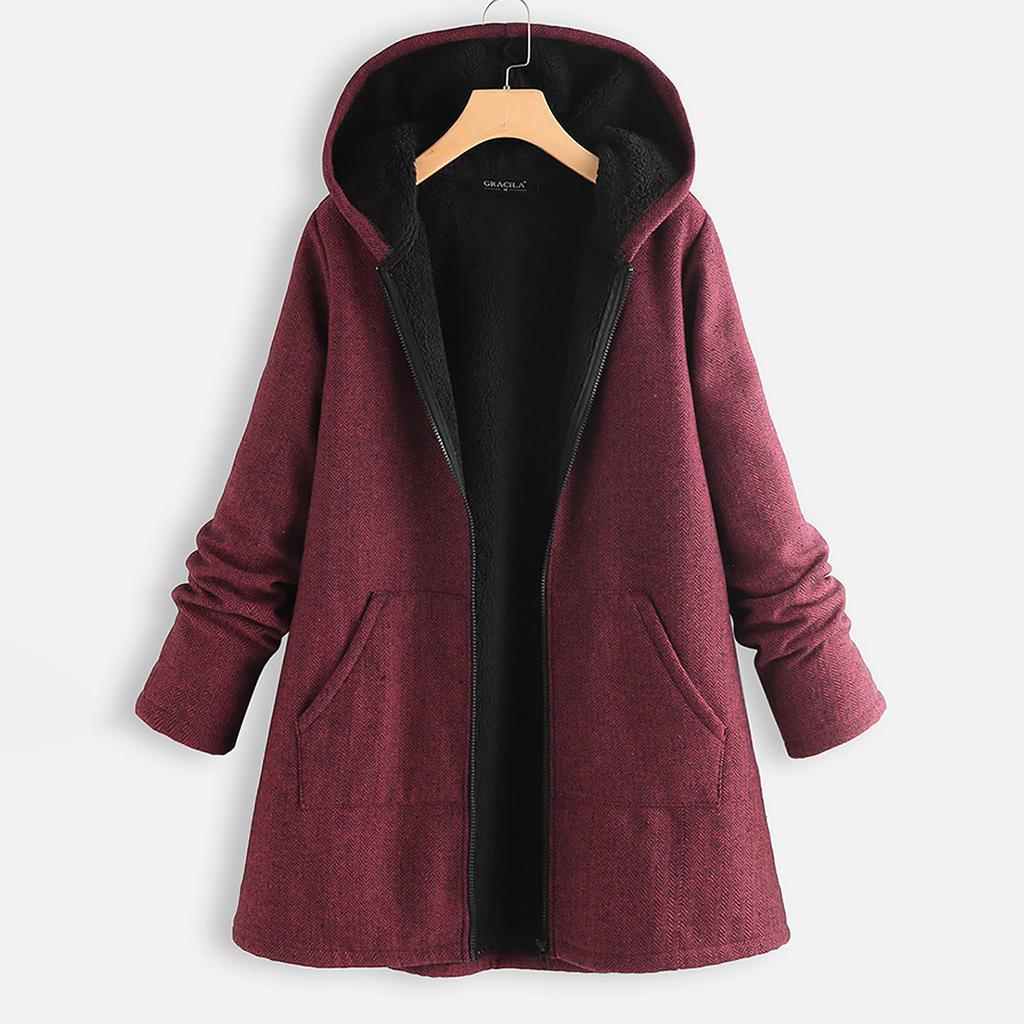 Women's Fashion Autumn/Winter Hooded Reversible Fleece Sweatshirt Jacket