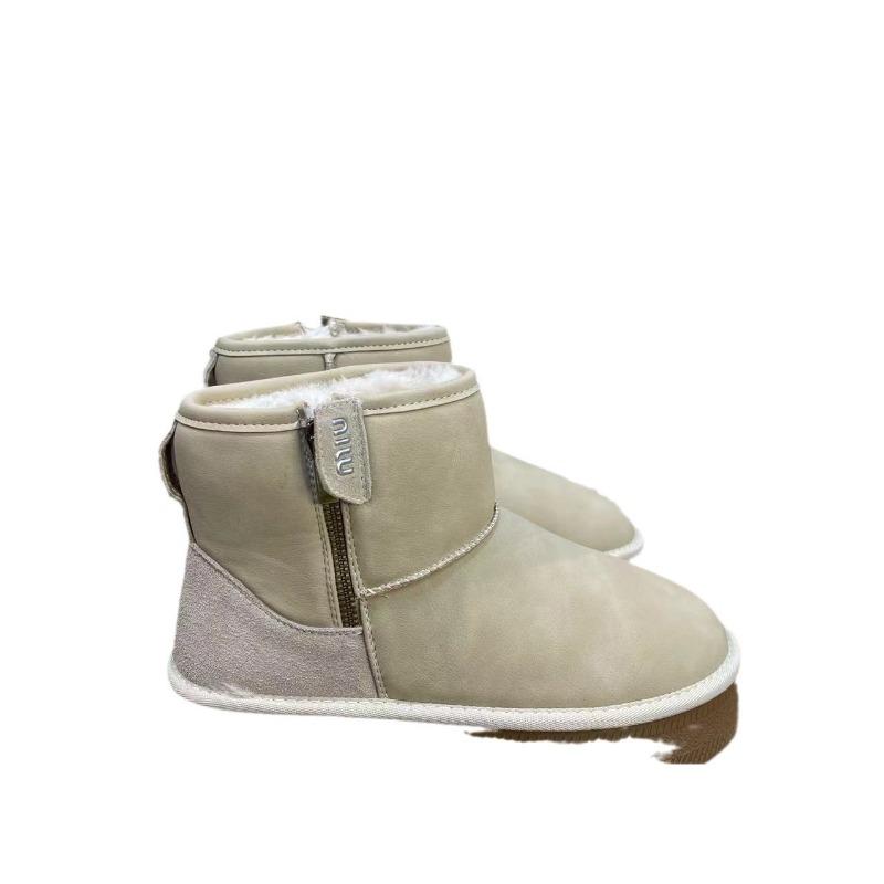 Snow Boots Short Boots Winter New Velvet Thickened Leather Thick-soled Waterproof and Non-slip Cotton Boots Small Short Boots