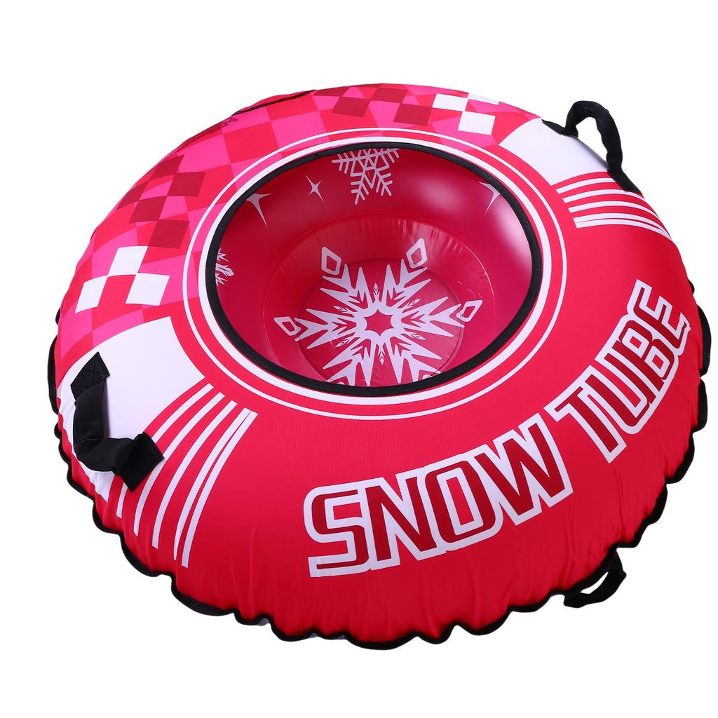 43inch Inflatable Snow Tube Rose Red Cold Proof Thickened PVC Inflatable Snow Sled with 2 Handles for Winter Outdoor