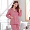 Women's Plaid Cotton Pajamas Set - Long Sleeve Cardigan for Spring, Summer, and Autumn.