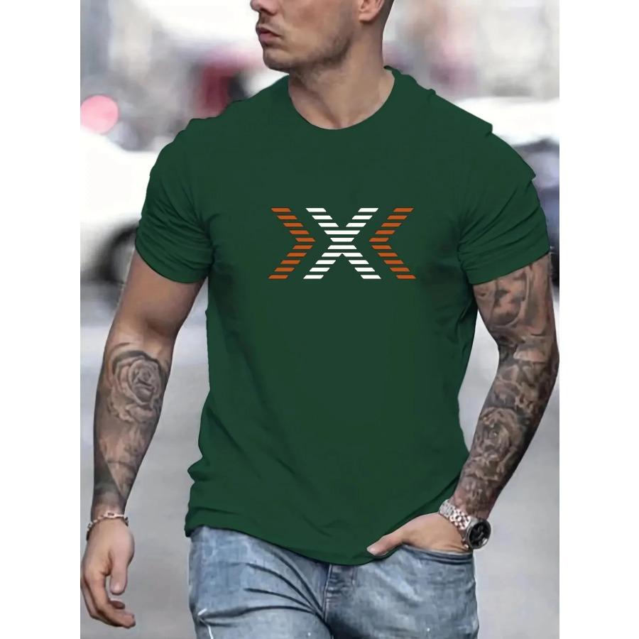Men's Summer 100% Cotton Fashion Pattern Printed Loose Large Casual Round Neck Short Sleeve T-shirt Casual Letter Pattern Tops