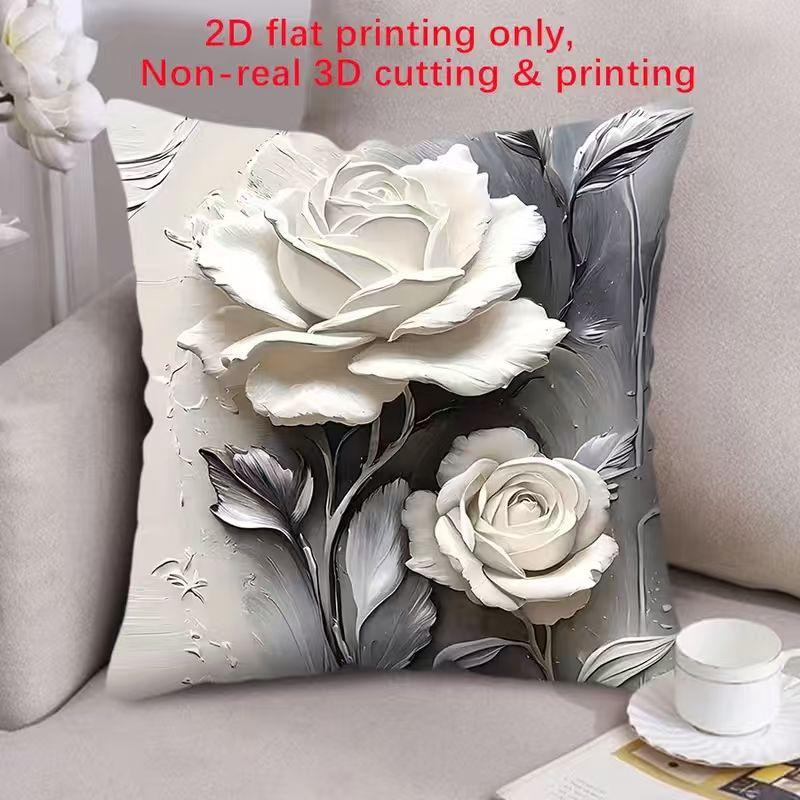 Cute Flower Print Pillowcase: 2D Flat Printing, Non-real Embroidery, Night Sofa  Night Sofa Cushion