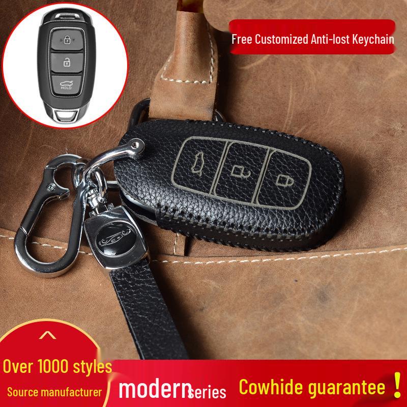 Genuine Leather Key Case for Hyundai Models: Elantra, Santa Fe, Ix35, Verna, Mistra, Lafesta, and Sonata
