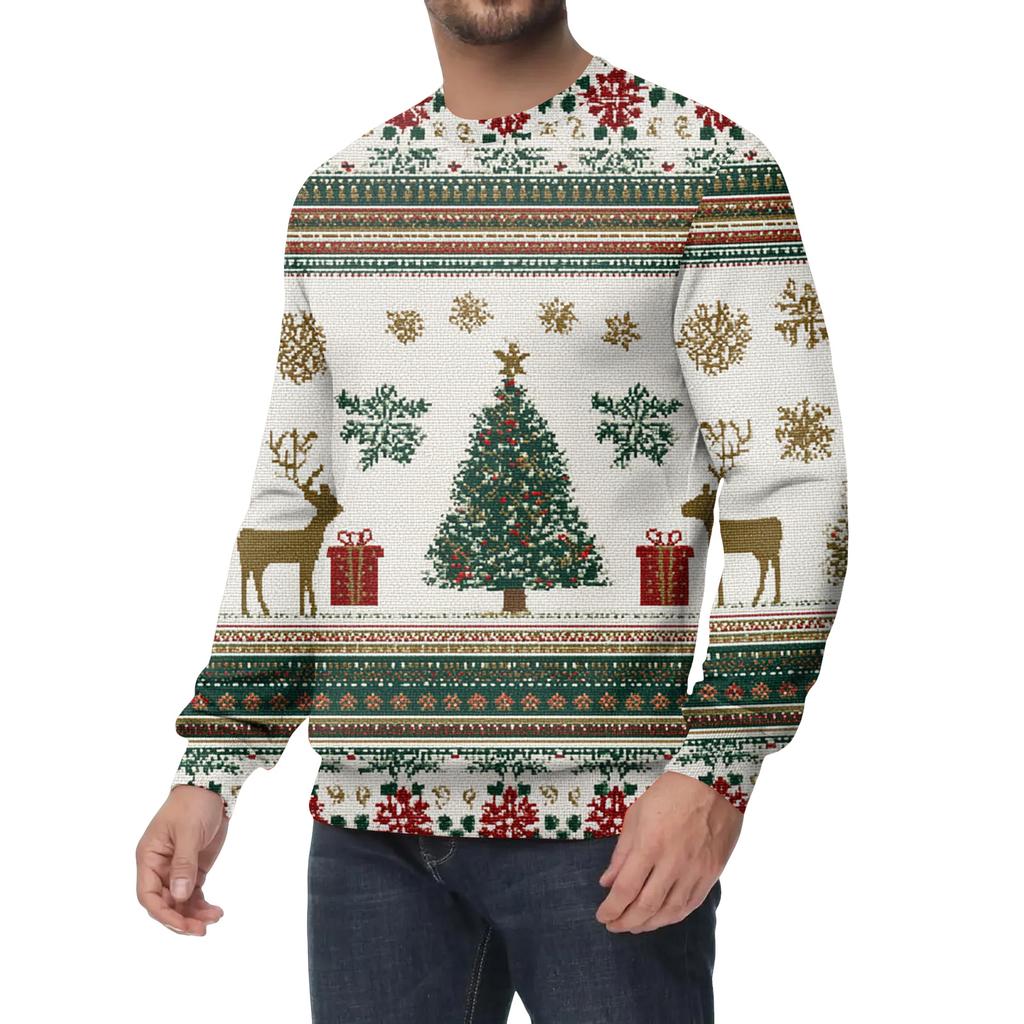 Men's Casual Fashion Printed Round Neck Pullover Sweatshirt