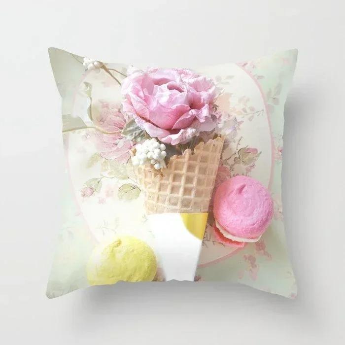 Home Decor Pink Roses and Love Pattern Pillow Cover Pattern Cushion Cover Suitable for Sofa Bedroom Car Pillow Cover