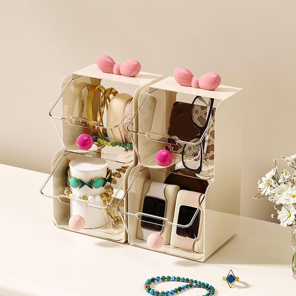 Plastic Teas Bag Storage Box 2 Layer Large Capacity Stationery Storage Box Transparent with Drawers Cosmetics Storage Container