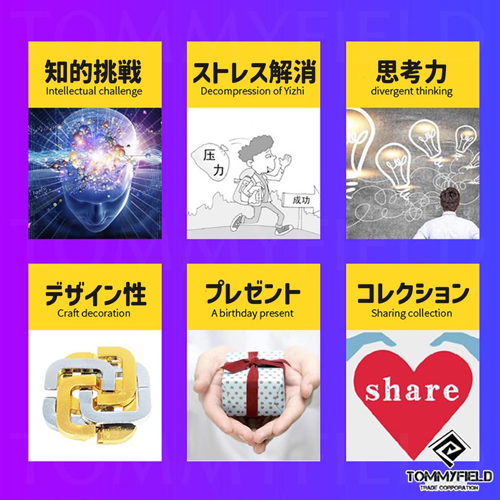 TOMMYFIELD Brain Teaser Ring for Adults and Kids, Different Difficulties, Puzzle Toy, Mystery Solving (3D Puzzle) [Parallel Import]