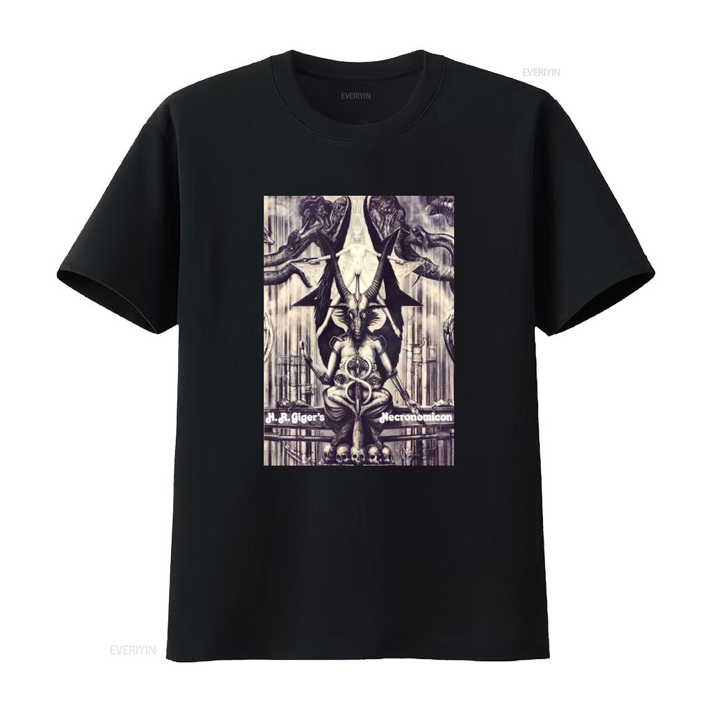 HR Giger Necronomicon T Shirt Unique Fantasy Art Print for Men and Women vintage Washed Unisex streetwear graphic Soft