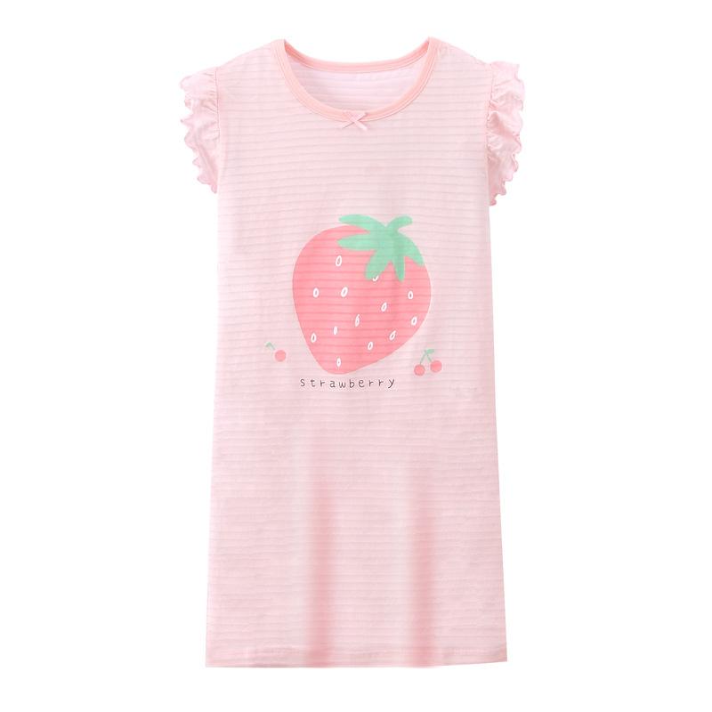 Girls' Sleepwear Dress Children's Pleated Short Sleeve Nightgown Loungewear