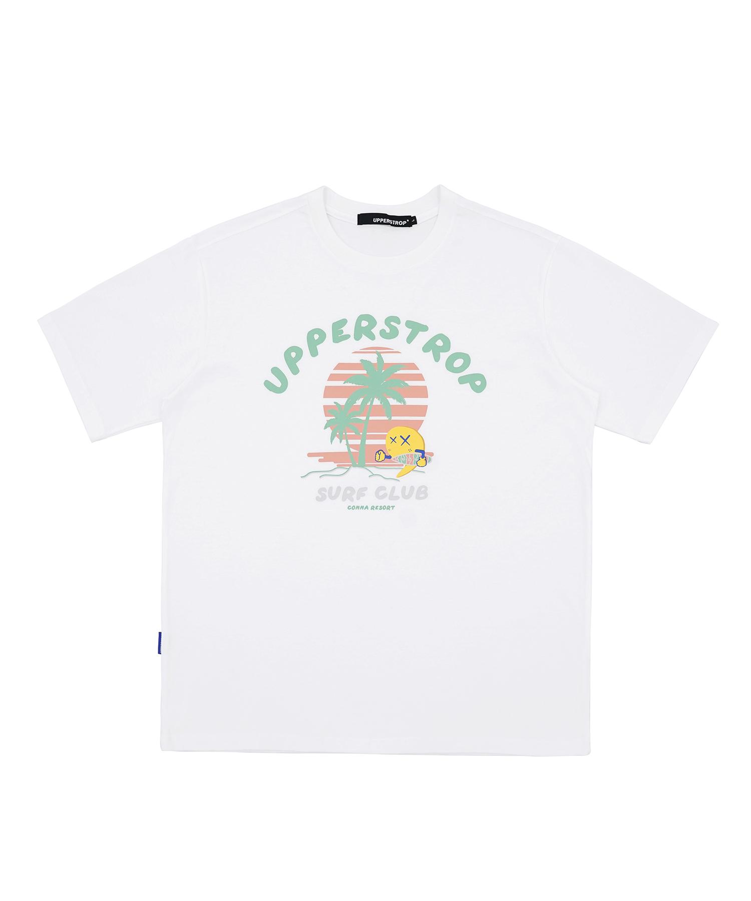 Upper Strop [Up9601] Surf Club Beach Palm Tree T-Shirt White L