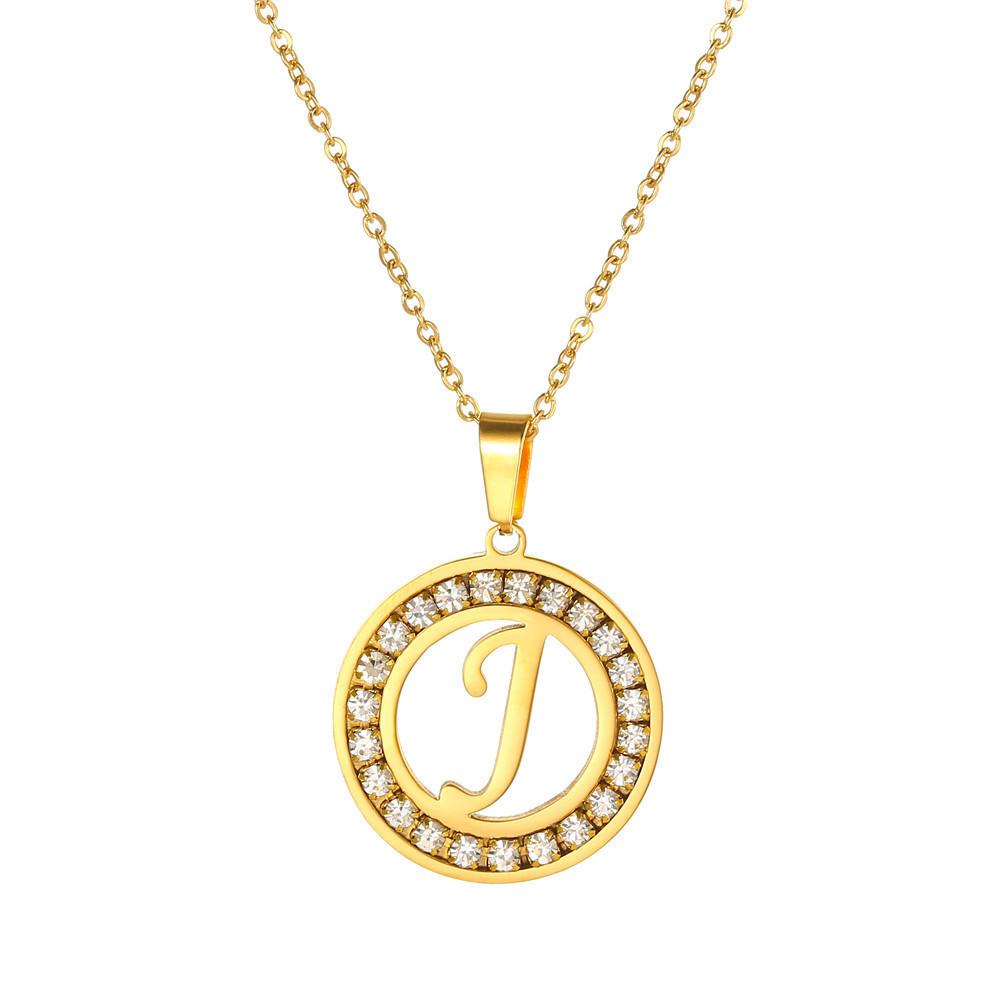 New Initial Letter Name Pendant Female Gold Color Stainless Steel A-Z Alphabet Round Necklace for Women Jewelry Gift