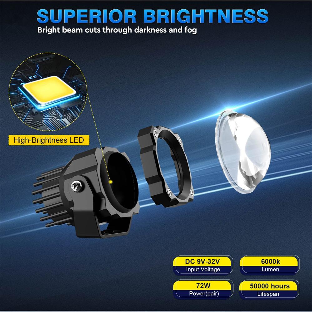 2PCS 72w LED Light Pods Offroad Driving Fog Lamp Flood Beam For ATV UTV Truck