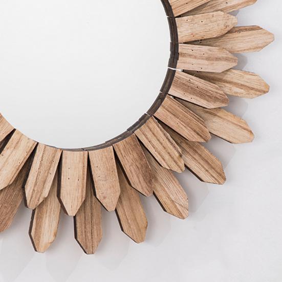 Rustic Wood Sunflower Decoration Wall Mirror Flower Wood Frame Hanging