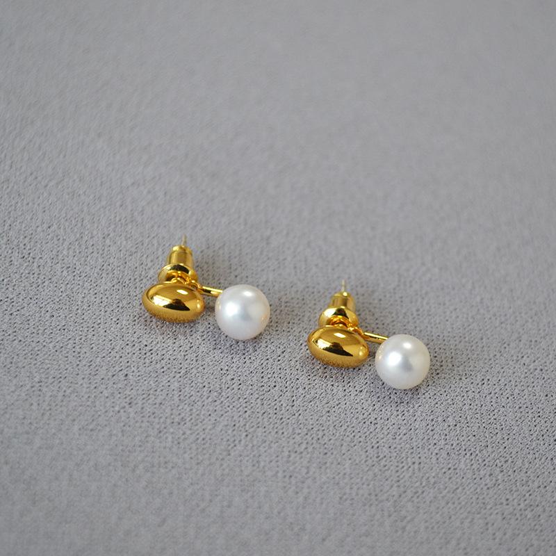 

Korean-Style Gold-Plated Brass & Freshwater Pearl Detachable Stud Earrings with 925 Silver Needle золотой