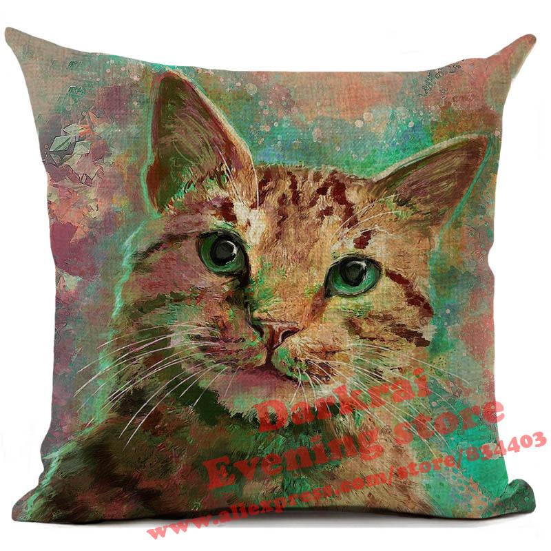 Cat Cushion Cover Kitten Printed Linen Throw Pillows Living Room Sofa Decor Throw Pillows Home Decoration Pillowcase Xcm