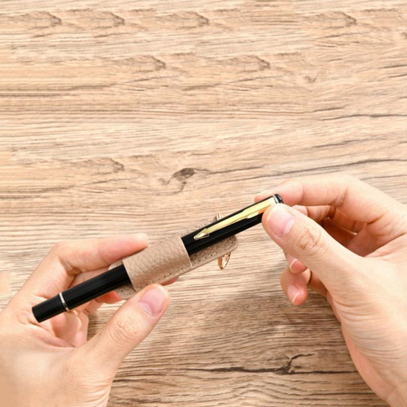 Creative Pen Holders Portable Pu Leather Pen Pouch With Keychain Pen Case Pocket Clip Home And Office Storage Supplies
