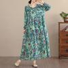 DIMANAF New 2026 Spring Summer Women Plus Size Vintage Long Dress Loose Oversize Long Sleeve Maxi Floral Print