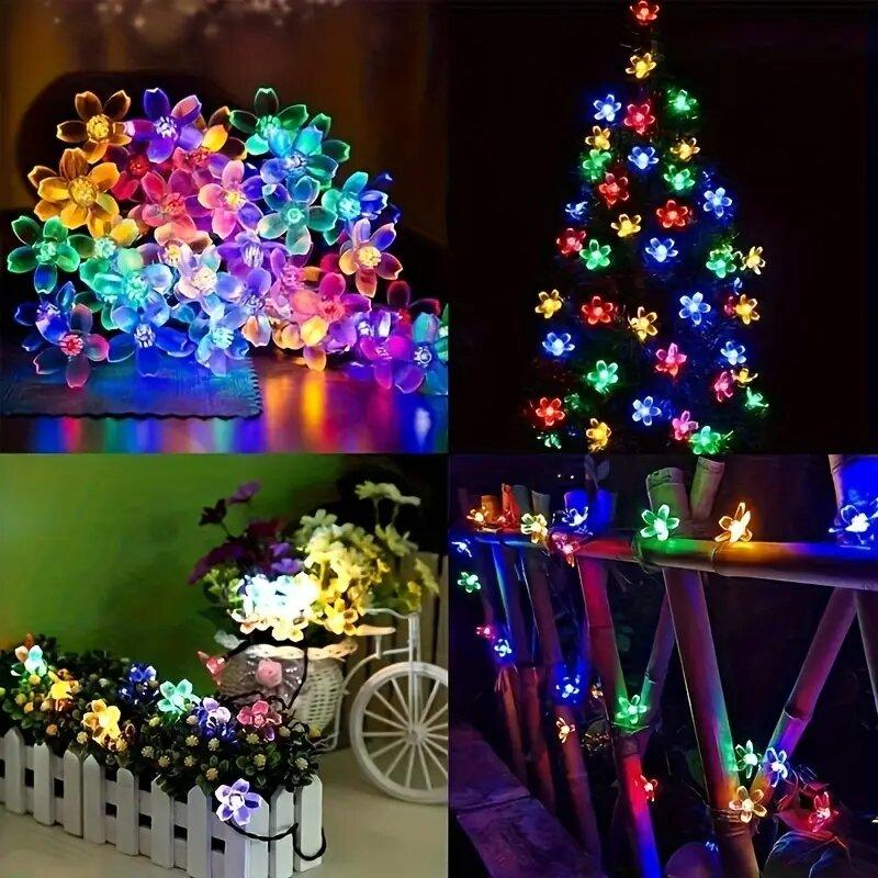 1PC Solar Cherry Blossom LED String Light Outdoor Waterproof Fairy Lamps Atmosphere Decoration Lights For Garden,Lawn,Yard,Fence