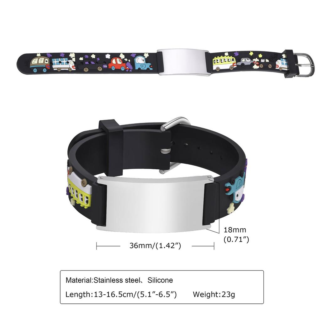 Stainless Steel All-gloss Medical Alert ID Bracelet Adjustable  , Silicone Personalized Jewelry Birthday Gift