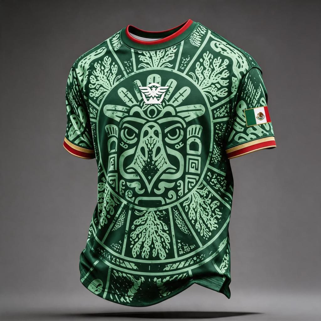 Men's National Team Support T Shirt Mexico Soccer Fan Jersey Short Sleeve Casual Football Top with Printed Design and Flag Patch