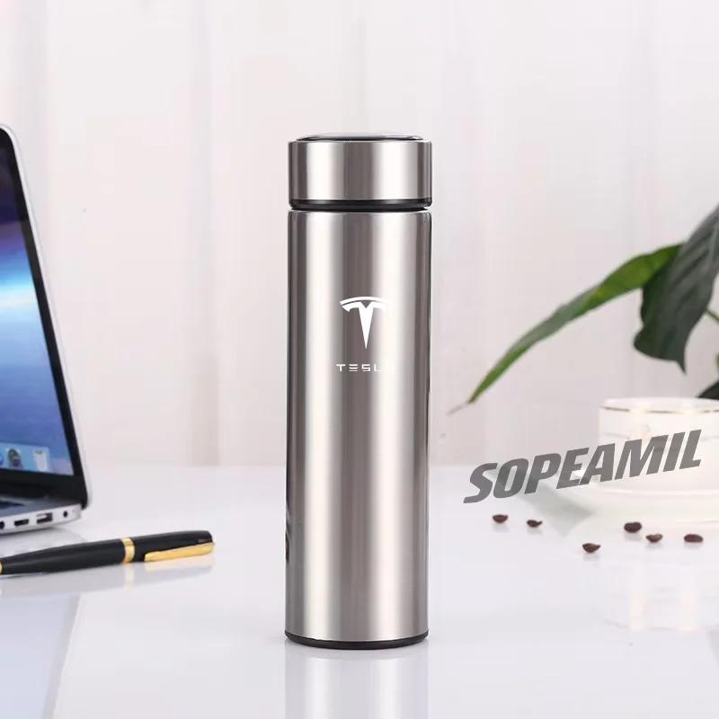 Para Tesla Model 3 Model Y Model S Model X Cybertruck Roadster 500ML Taza Termo de Vacío para Coche Pantalla de Temperatura Taza de Café