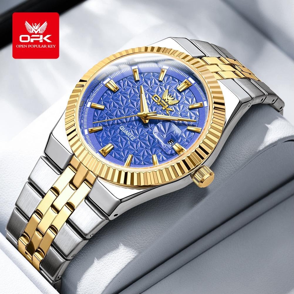 OPK 6073 Top Brand Men’s Quartz Wristwatch Stainless Steel Waterproof Auto Date Luxury Gold Watch for Man High Quality