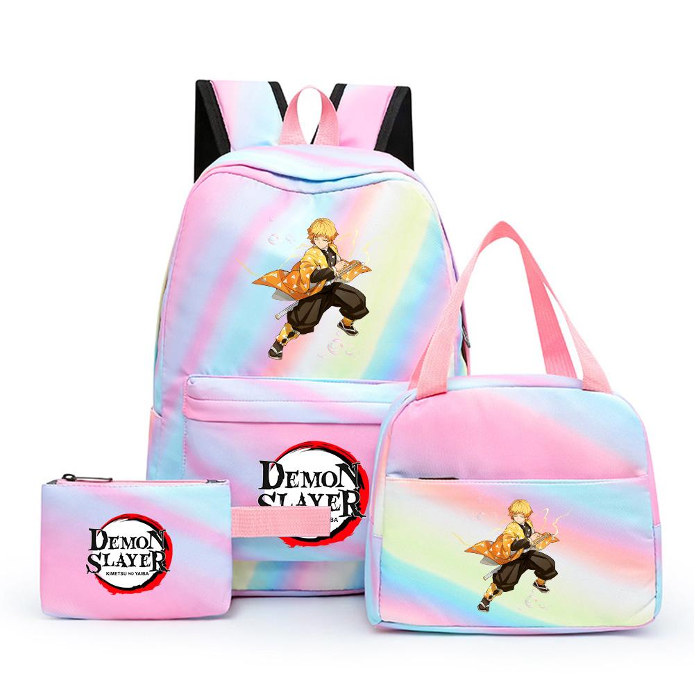 3Pcs/set Cartoon Demon Slayer Printed Backpack with Lunch Bag Pencil Case for Teenager Girl Boy Large Capacity Waterproof Bookbag Gift Mochila