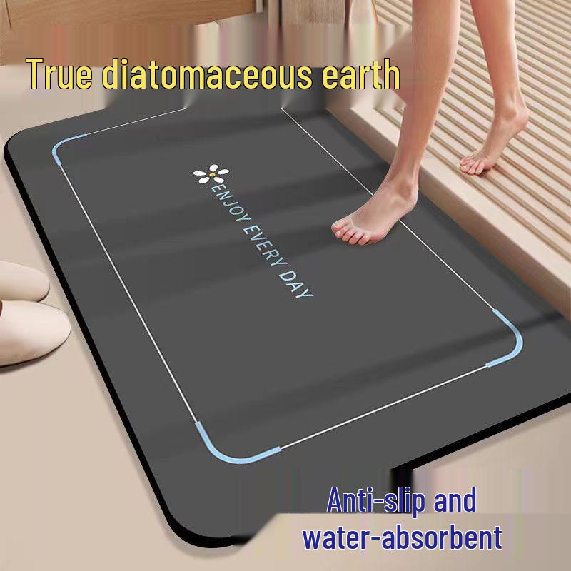 Quick-Dry Diatom Mud Bathroom Mat - Water Absorbent, Non-Slip Foot Mat with Silk Flower Design
