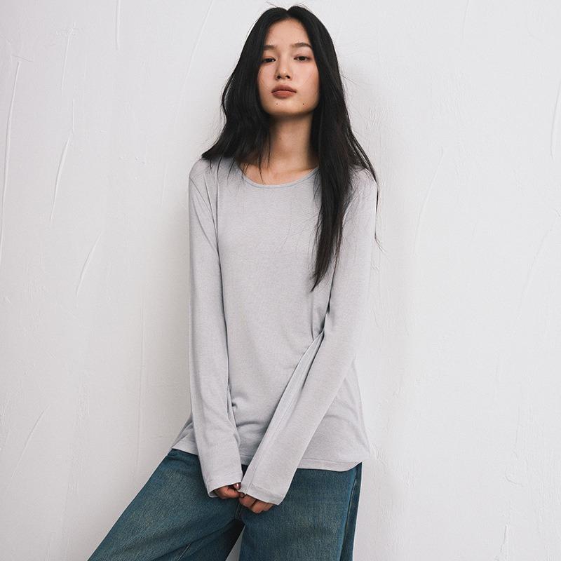 Tencel cashmere bottoming shirt women's autumn and winter loose round neck solid color top skin-friendly knitted sweater