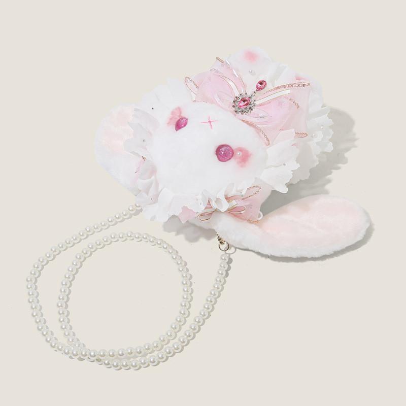 Lolita Plush Rabbit Bag With Artificial Pearls And Bow Decor For Casual Travel And Gift For Girls