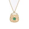 Elegant Gilt Copper Pendant Necklace with Green Chalcedony and Full Diamond Inlay