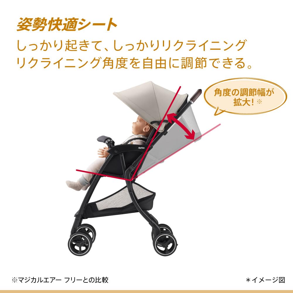 Aprica B Type Stroller Magical Air Free AB 7 Months To 36 Months Lightweight Compact 4 Wheel Free (Black) [2024 Model]