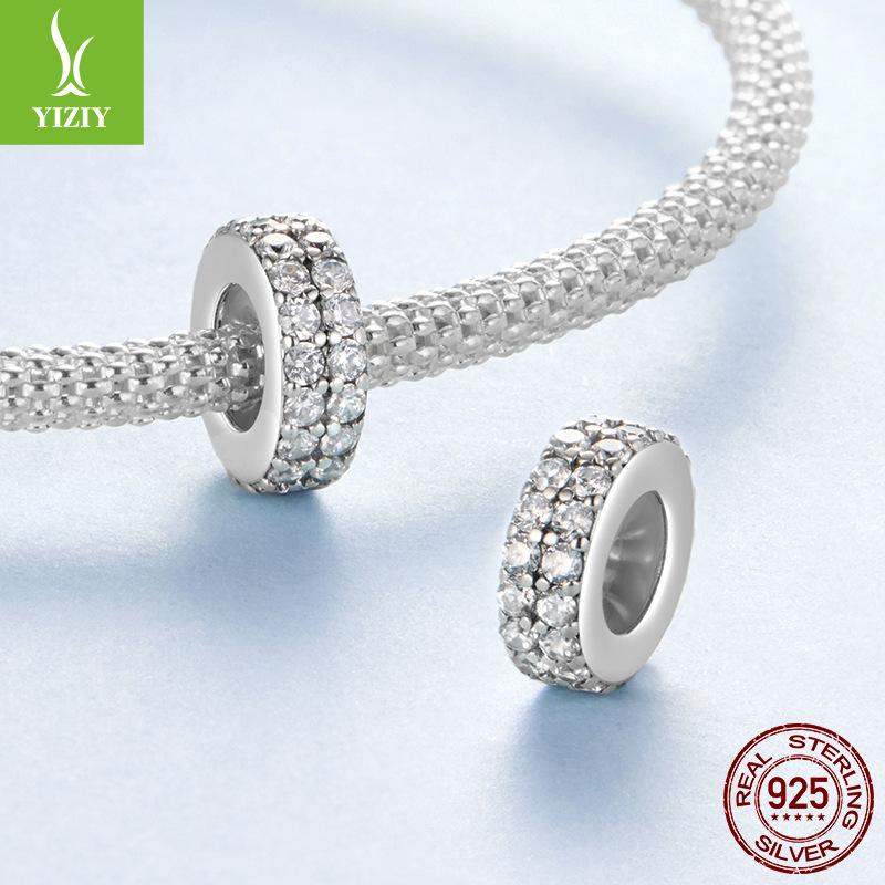 Double-Layer Sparkling Zircon Silicone Positioning Bracelet Bead Spacer Simple Classic S925 Sterling Silver Beads Loose Beads