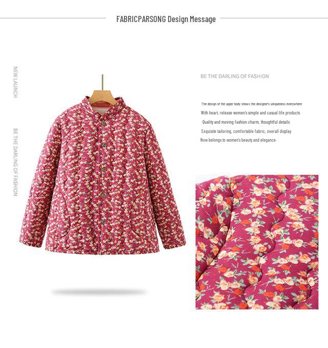 240 Jin Plus Size Velvet-Lined Cotton Jacket for Autumn/Winter - Stand Collar, Loose Fit for Middle-Aged & Elderly Women