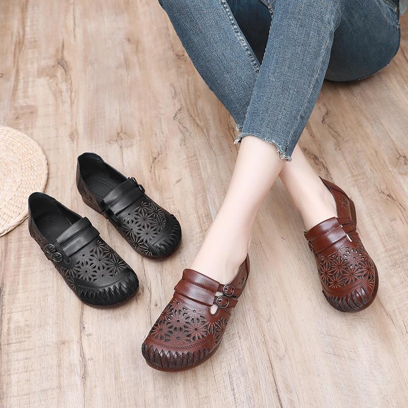 Fashion GKTINOO Ladies Genuine Leather Breathable Woman Summer Shoes 2025 Hollow Comfortable Female Flat Shoes Women Handmade Sandals