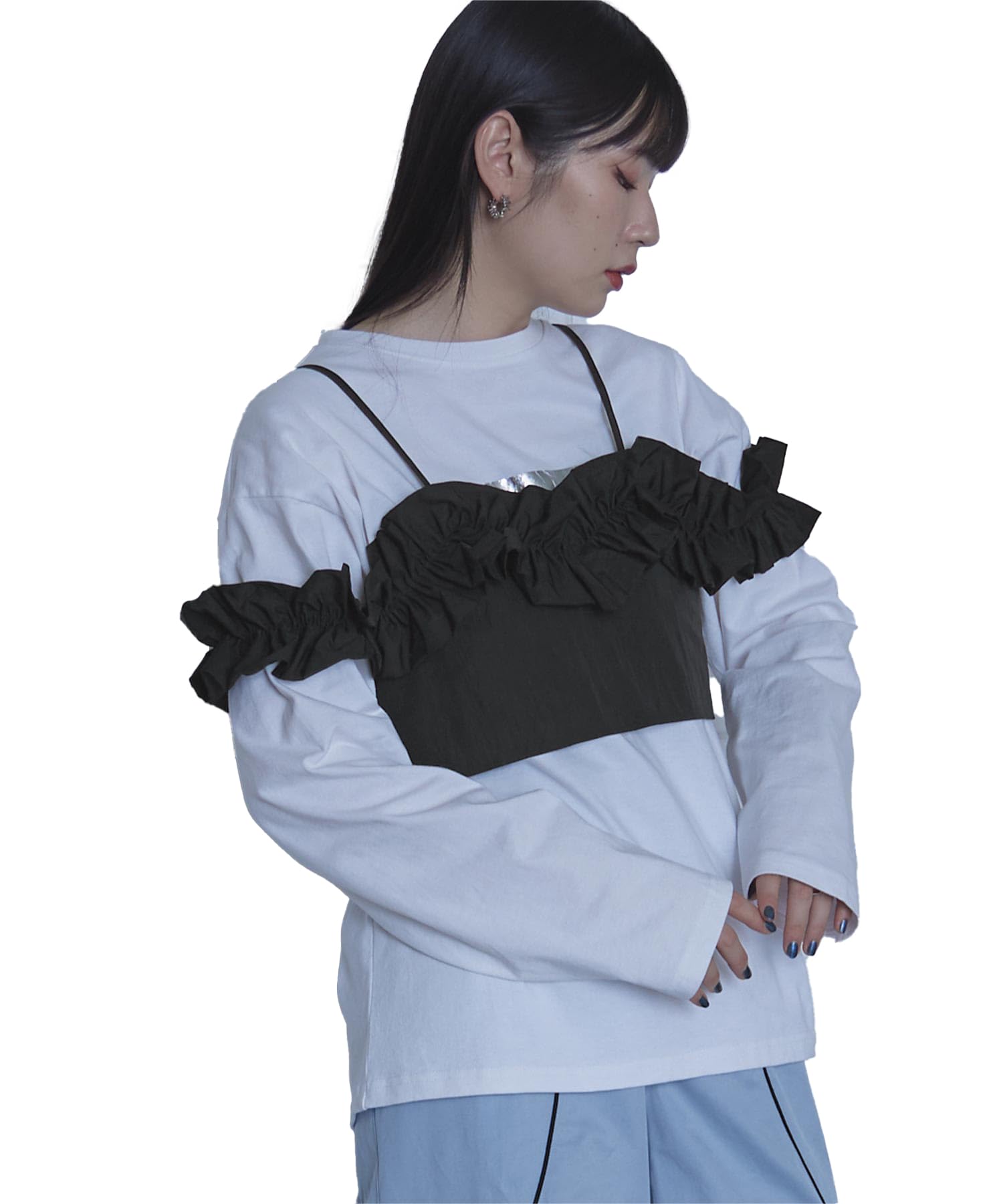 

miette Сборчатая оборка Свободный Черный Бюстье с открытыми плечами, REJR2009, Женский, Размер, чёрный