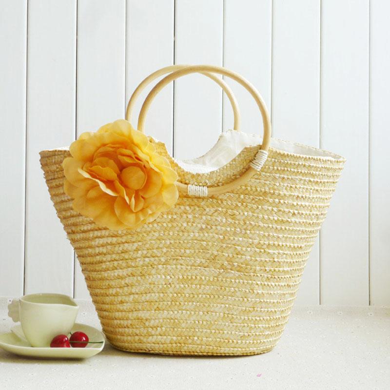 

Flower Summer Beach Bag Wheat Pole Weave Women s Handbag Bohemian knitting Straw Bags High Capacity Female Top Handle Totes