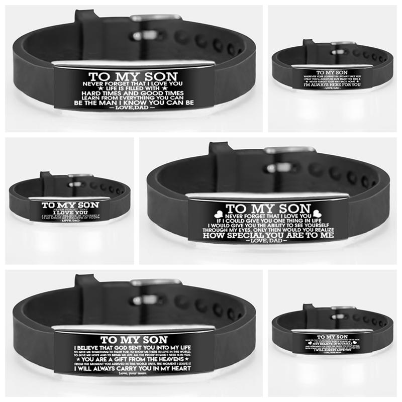 Oğluma İlham Verici Kazınmış Bilezik Bilezik Siyah Paslanmaz Çelik Takılar Ayarlanabilir Bilezik Erkekler Takı Aşk Hediyeler