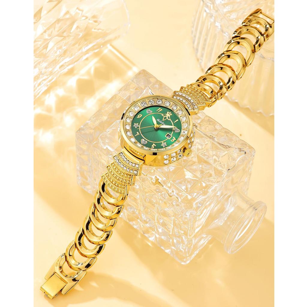 Damenuhr Luxus Strass Goldarmband Uhren Exquisites Kleines Rundes Zifferblatt Damen Armbanduhr Geschenke