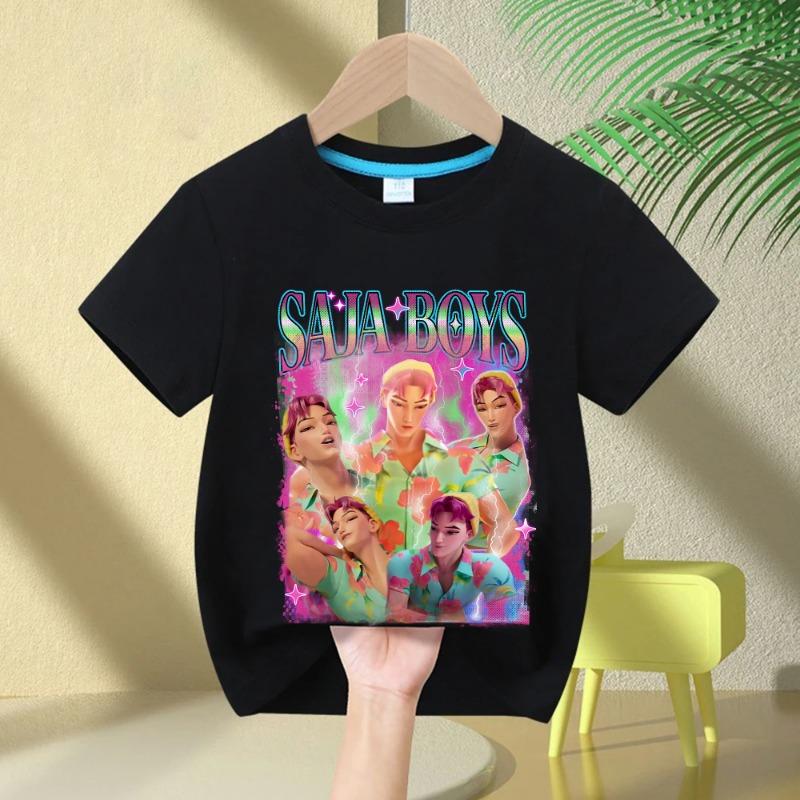 KPop Demon Hunters Saja Boys Cartoon Boys Girls T-shirt 2025 Round Neck Print Fashion Casual Top Children's T-shirt Clothing