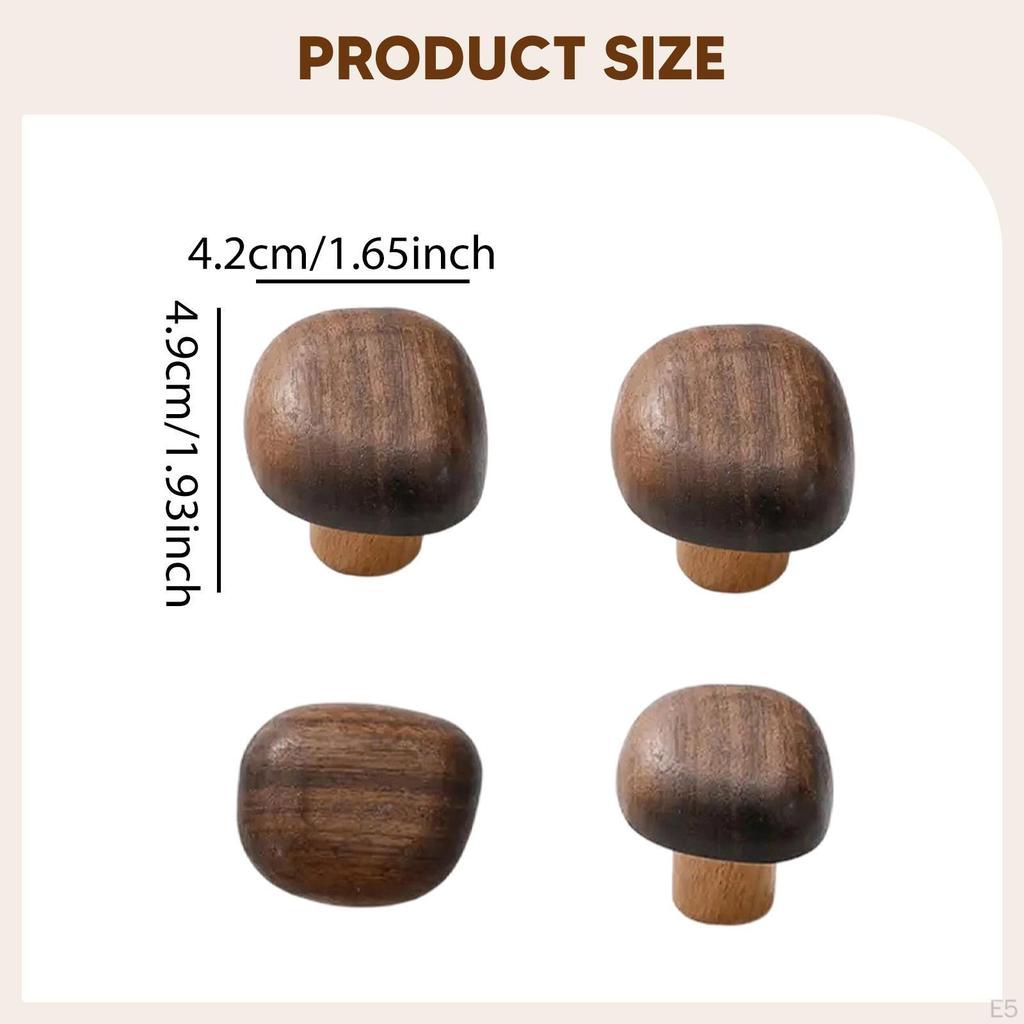 4 Pieces Wall Mounted Wooden Hooks Cabinet Knobs Lightweight Wood Handles Door for