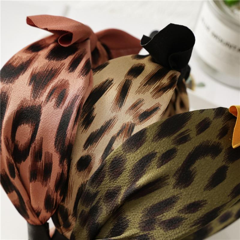 Hair Accessory - Leopard Print Rabbit Ears Knotted Wide Version Hair Band for Women's Outdoor Updo Hair Clip Headband Accessory
