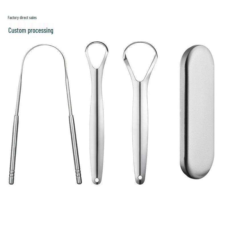 Stainless Steel Tongue Scraper Set for Adults - Oral Cleaning Tool