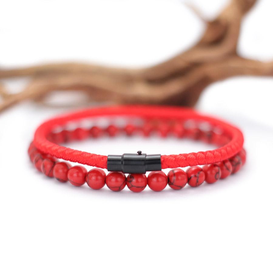 

Noter New Rope Bracelet Men 2Pcs/Set 6mm Malachite Red Howlite Stone Wrap Braclet Perfect Gift Him Lucky Red Cord Chain Braslet червоний