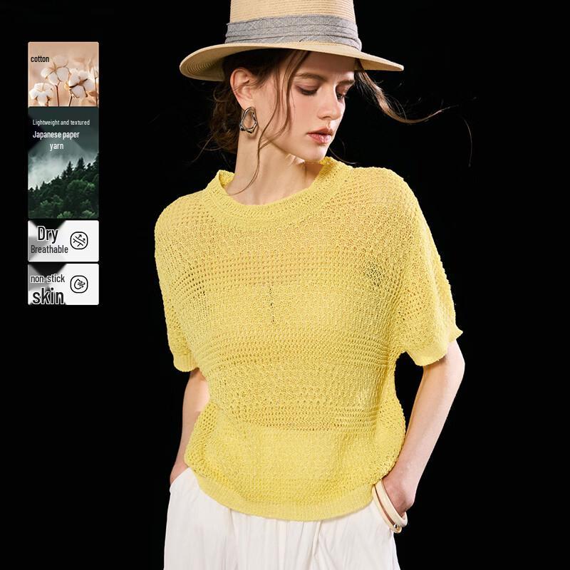 Wudao Women s Round Neck Textured Knit T-shirt M
