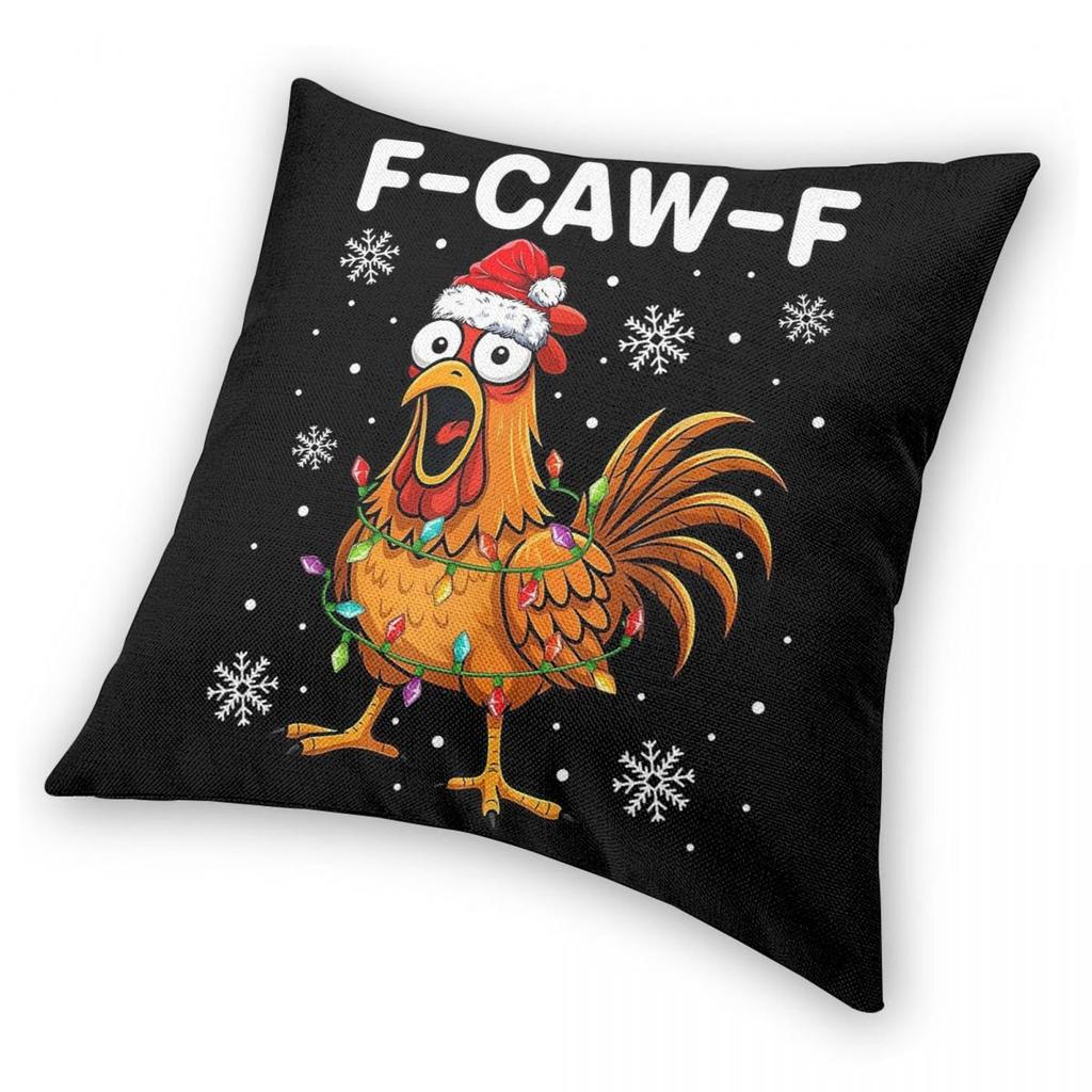 Christmas F-Caw-F Chicken Pillowcase Printed Polyester Cushion Cover Decorative Pillow Case Cover Home Zippered 18''