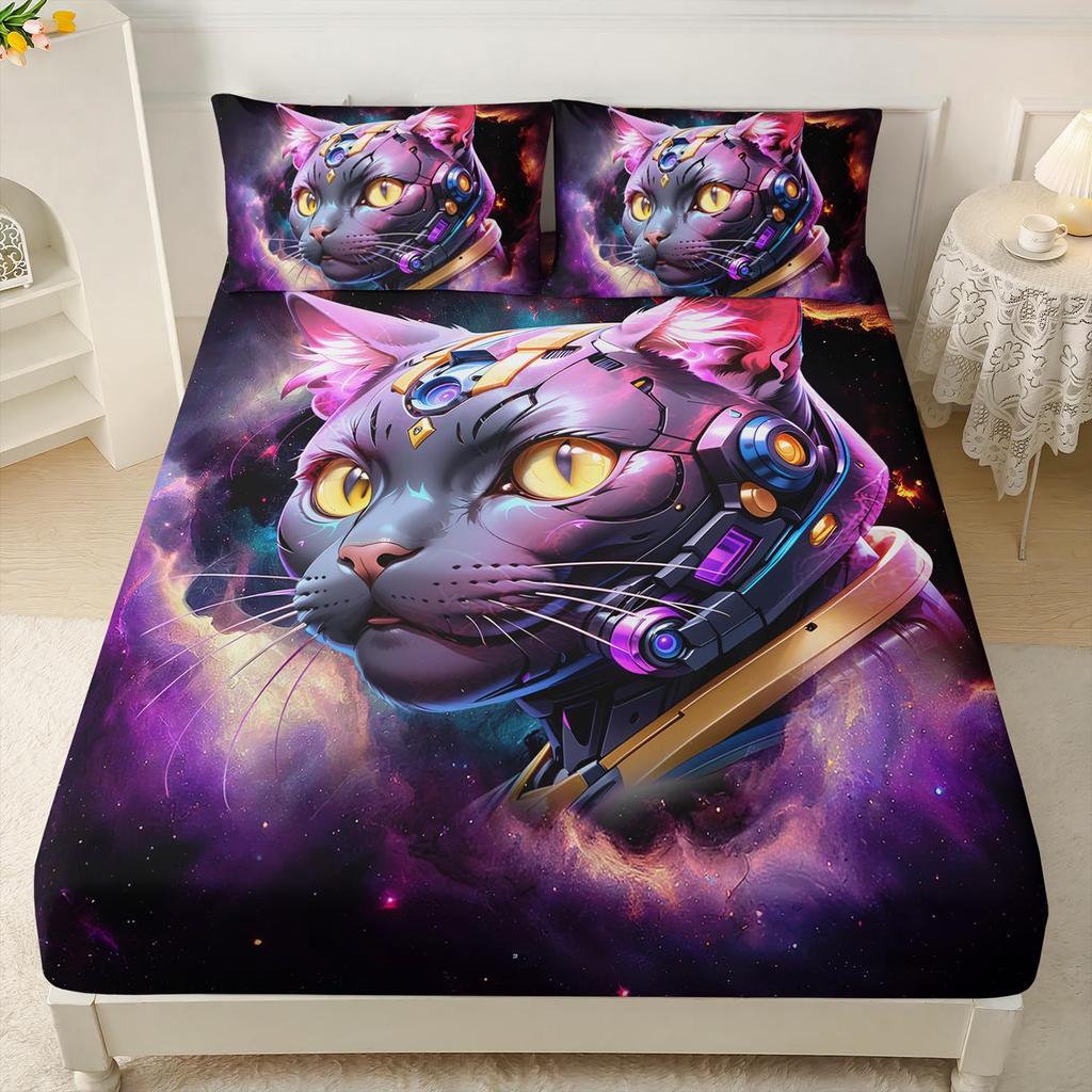 Striped Black Cat Pattern Bed Hat Three-Piece Digital Printing Bedding Bed Hat Three-Piece Set Children And Adults