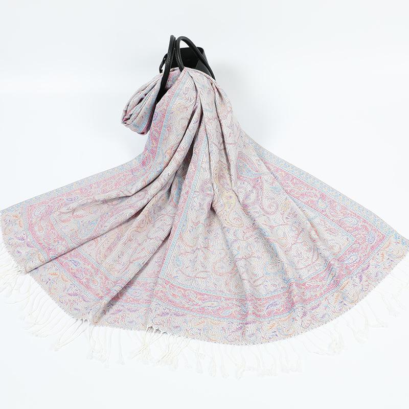 

Кисточка жаккардовый кашемировый ретро шарф женский осенне-зимний универсальный длинный шарф теплая и холодная шаль белый