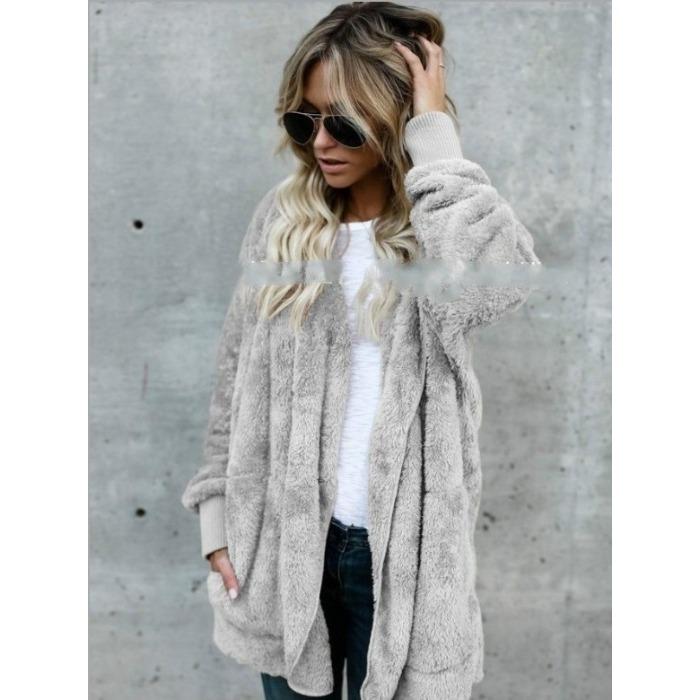 Ein mittellanger, beidseitiger Kunstpelzmantel für Damen, warme Wolljacke für Herbst und Winter